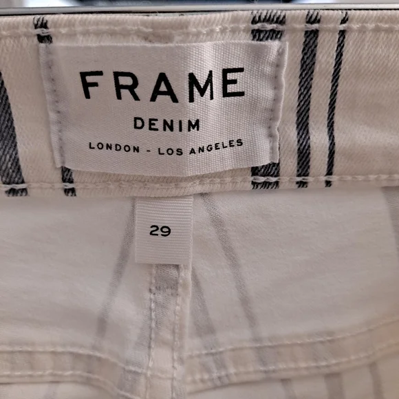 Frame Denim Ivory and Navy Striped Wide Leg Jeans - Picture 9 of 12